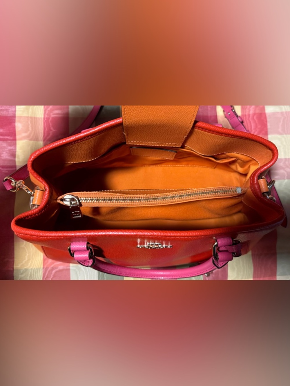 Coach Margot Leather Satchel Red/Orange/Pink F37248 - Picture 7 of 11